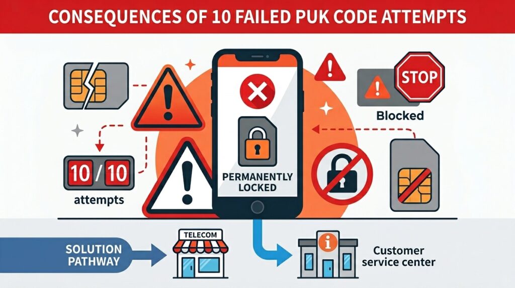 PUK 10회 오류 시 발생하는 상황