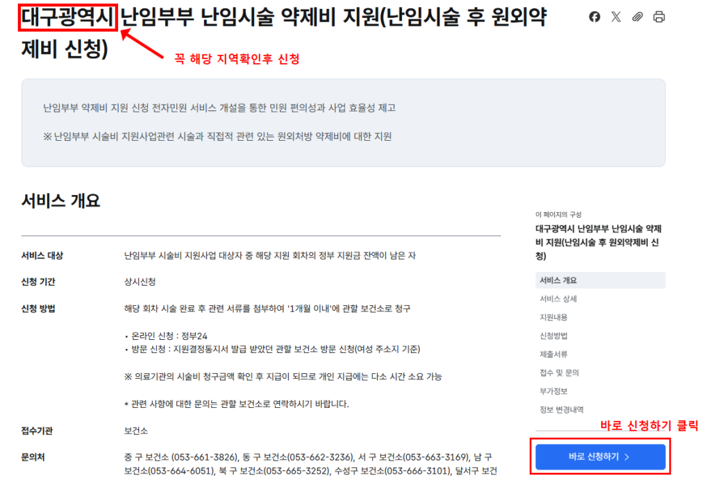 대구 난임부부 약제비 신청 정부24 서비스 개요